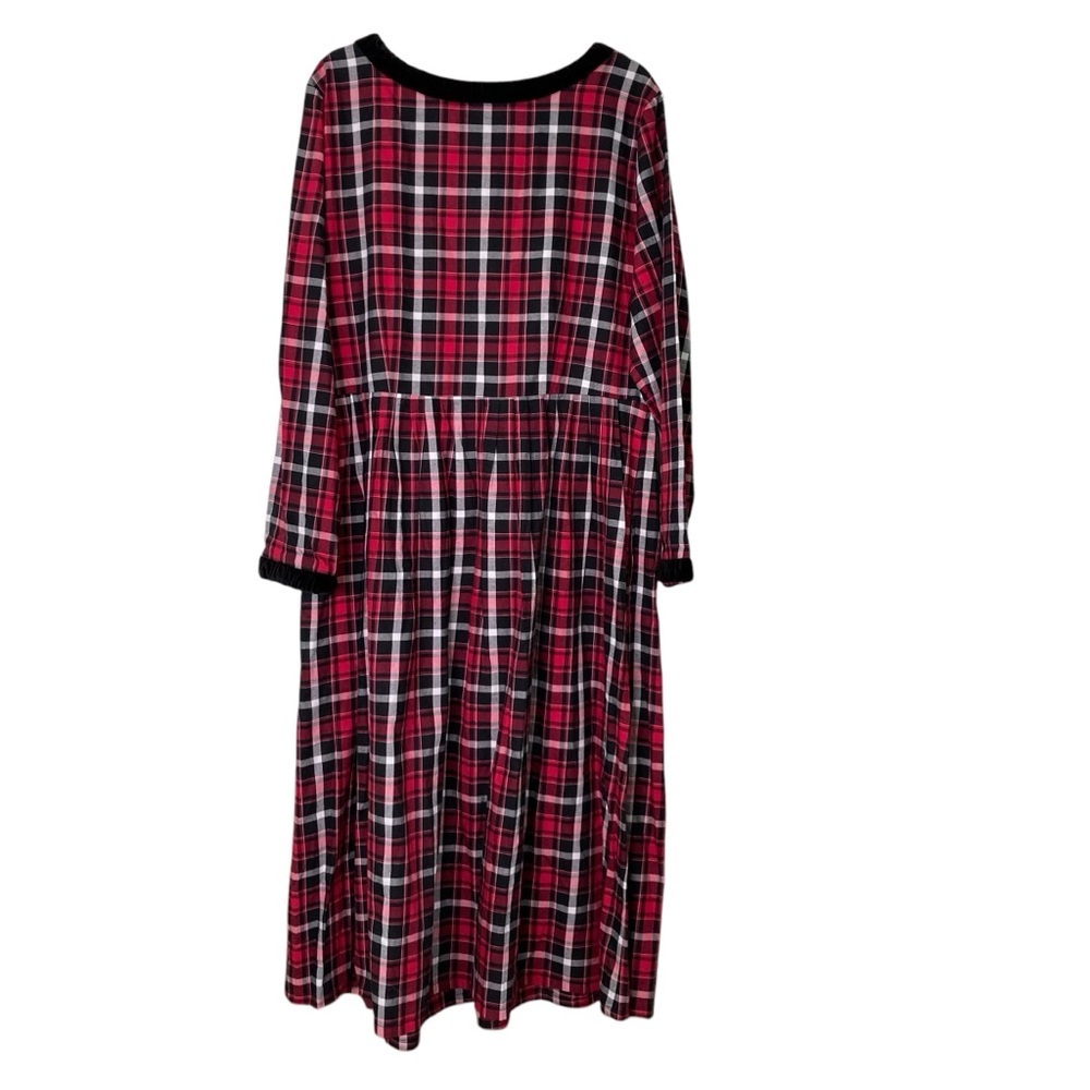 Lanz of Salzburg 100% Cotton Nightgown Dress Red Black Plaid Black Trim Size 1X - Picture 2 of 14